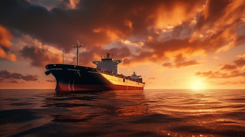 A large oil tanker on the horizon, highlighting the wealth of resources this company brings.