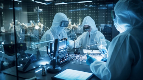 A team of employees in a laboratory setting, testing and creating revolutionary security products.