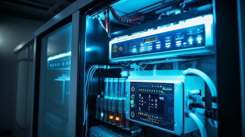 A close up view of an energy efficient system housed in a specialized cabinet.