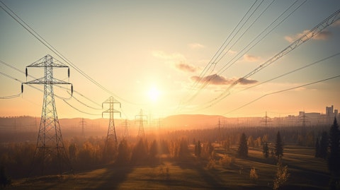 A view of a power grid with electricity transmission lines in various directions.