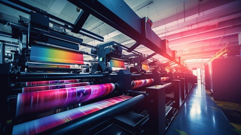 A line of top-of-the-line digital printing presses, churning out documents with precision and accuracy.