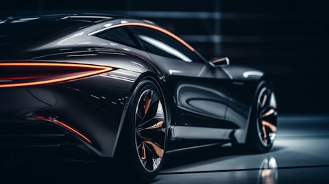 A close-up view of a modern automobile with its sleek curves and luxurious body.