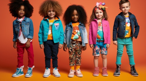 A colorful assortment of children's apparel with different themes, capturing the dynamism of the business.