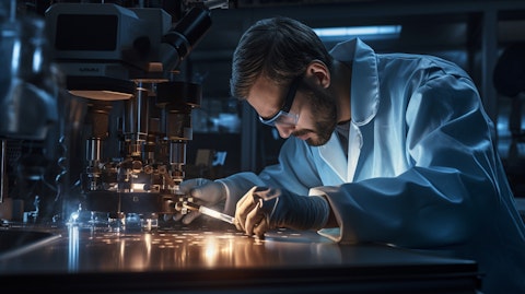 A technician in a lab coat overseeing the precision fabrication process of metals.