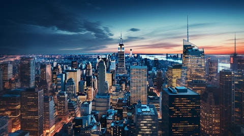 The skyline of a major city at dusk, representing the global reach of public equity investments.