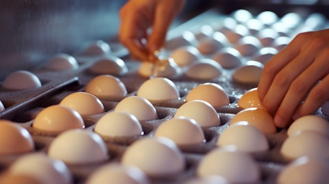 A close-up of an organic egg being carefully washed and inspected before being packaged.