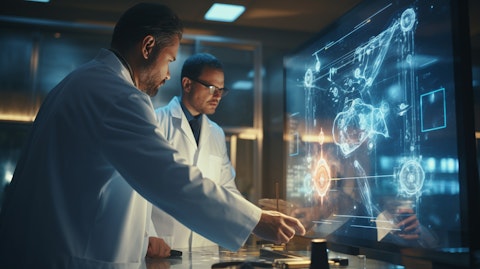 Highly trained medical professionals using a sophisticated clinical diagnostic system.