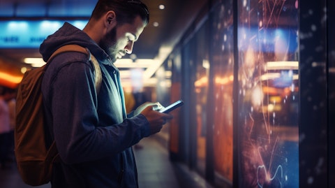 A customer enjoying the convenience of a mobile financial services transaction.