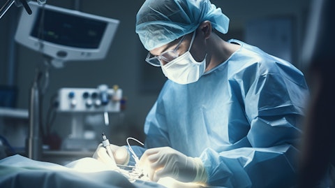 A surgeon using endoscopy products to perform a medical procedure.