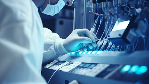 Close-up of a technician doing IV curve benchmarking device testing in a technology lab.