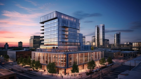 A modern city skyline with a REIT retail building at the center to symbolize the company's reach.