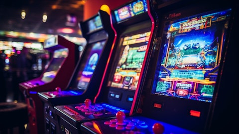 A close-up of a gaming terminal, showcasing the latest ultra-high-definition sports games.