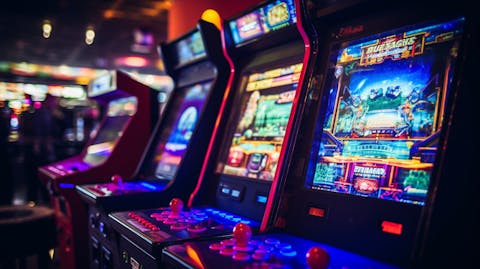 A close-up of a gaming terminal, showcasing the latest ultra-high-definition sports games.