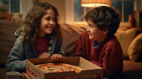 A family gathering around a delivery pizza box in the comfort of their own home.