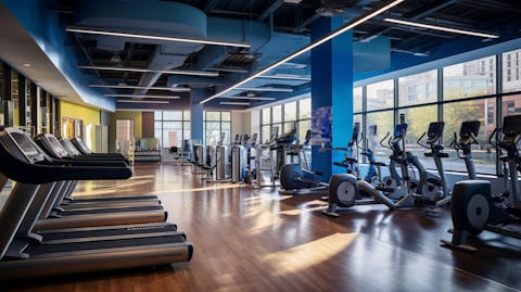 A well-equipped wellness center with classes and health services.