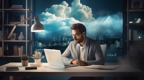 A financial professional utilizing a cloud-based software application.