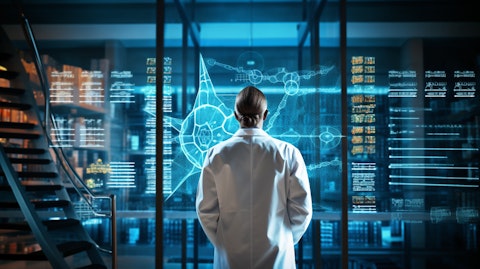 A scientist in a laboratory coat looking at a DNA sequence on a monitor, symbolizing the power of genomic sequencing.