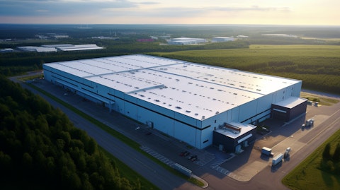 Aerial view of a large industrial property, with its single-tenant structure.