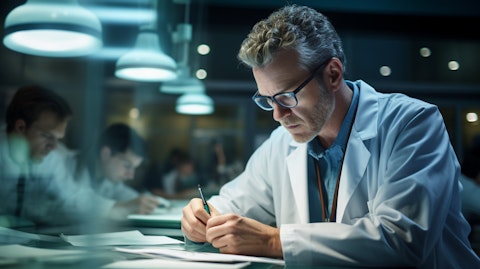 A doctor examining a patient's samples in a modern hospital setting.