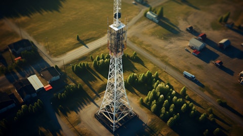 Aerial shot of a communications tower, emphasizing the company's infrastructure networks.