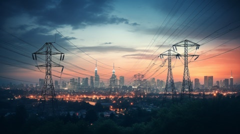 A view of the skyline from an electricity pylon, to show the ubiquity of the companies energy products.