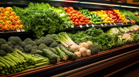 A bright, colorful display of fresh produce in a grocery store.