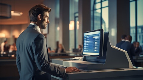 A businessperson opening an account at the bank's counter.