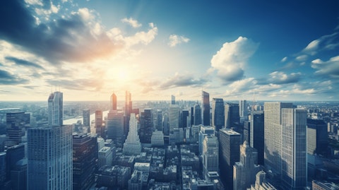 A view of a modern city skyline from the top of a financial institution, symbolizing the company's investments in the local area.