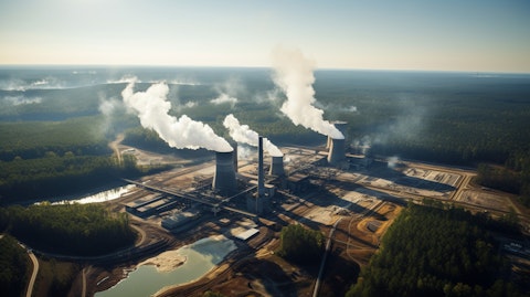 An aerial shot of the Brookwood, Alabama landscape, with coal processing plants in the background.