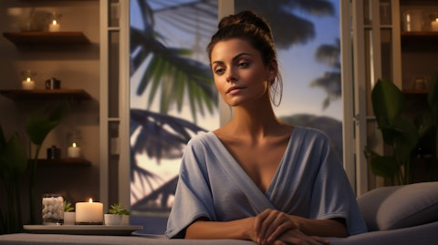 A woman in a spa setting, using Health & Wellness products.