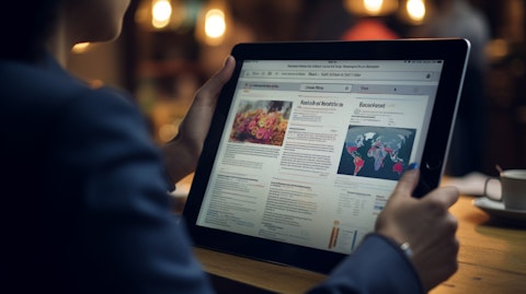 A person using a tablet device to interact with personalized content on a social platform.