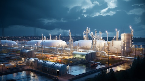 A bustling natural gas terminal, capturing the busy flow of energy selling and distribution.