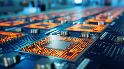 A semiconductor production line, showing the complex procedures of chip manufacture.