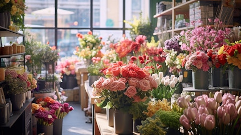 A vibrant flower shop full of fresh-cut flowers and colorful arrangements.