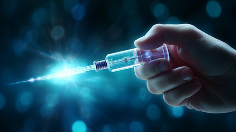 A close-up view of a hand manipulating a syringe while delivering TransCon CNP into a tumor.