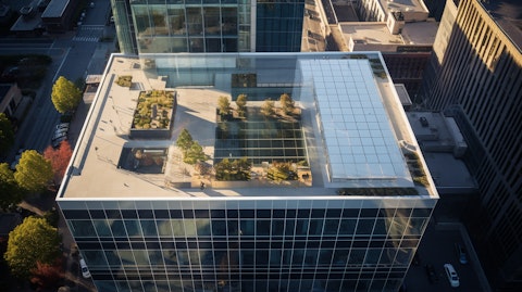 A bird's eye view of a Class A office building, reflecting the height of modern architecture.