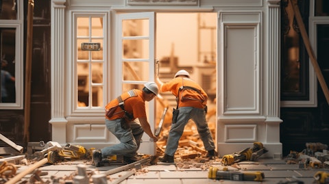 A close up of a crew constructing a residential door, symbolising the company’s attention to detail.
