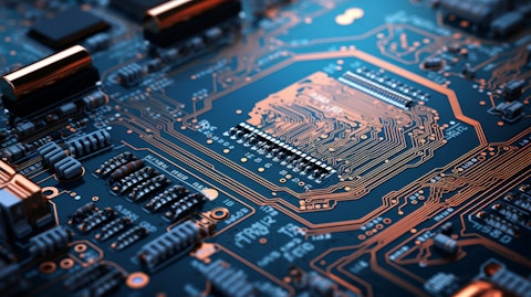 A close-up of a circuit board with components depicting the intricate electronic componentry products the company produces.