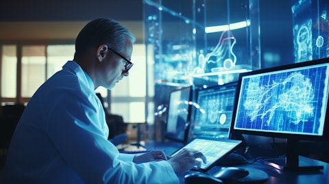 An oncologist in a hospital laboratory discussing the results of a clinical service test.