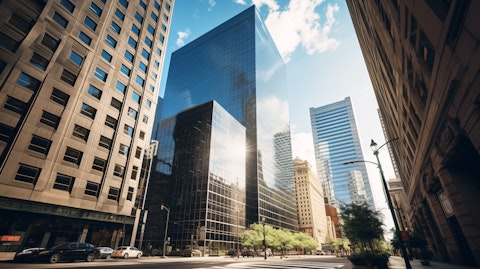 An office tower in a bustling downtown, home to a growing REIT.