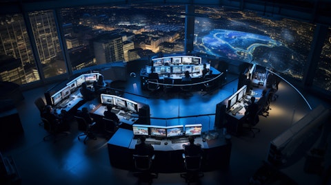 Aerial view of broadcast segment of the media company at work.