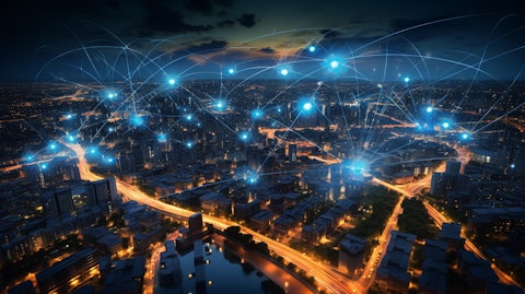 A computer screen displaying a neighborhood network with connectivity for businesses and public services.