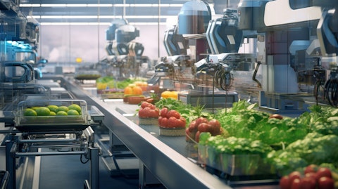 An assembly line of automated machines packing a variety of plant-based foods and beverages.