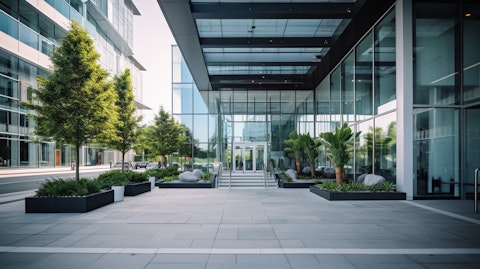 A modern REIT building with a bright and inviting entrance.