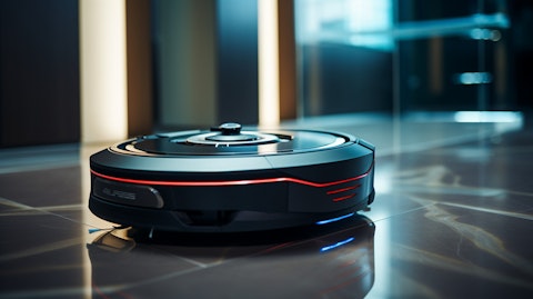 A close-up photo of a robotic vacuum cleaner, highlighting its advanced design and home innovation capabilities.