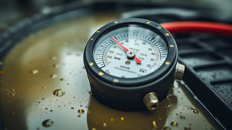 A close-up of a gauge measuring the quality of a water sample, taken for remote pit and tank monitoring.