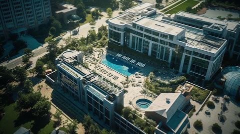 An aerial view of a luxurious upper-upscale hotel in a US location, showing the scale of the business the company operates in.