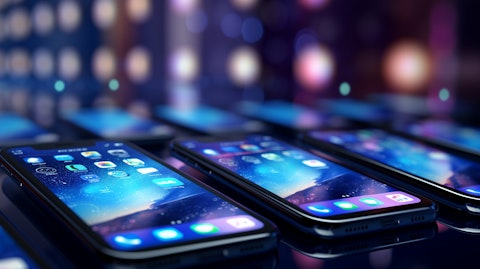 A row of mobile phones, highlighting the company's mobile growth platform.