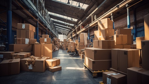 A warehouse filled with packages and parcels, signifying the scale of e-commerce enablement.