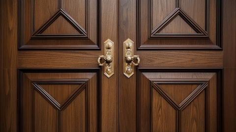 A closeup of a residential wooden door, showcasing its elegant craftsmanship.